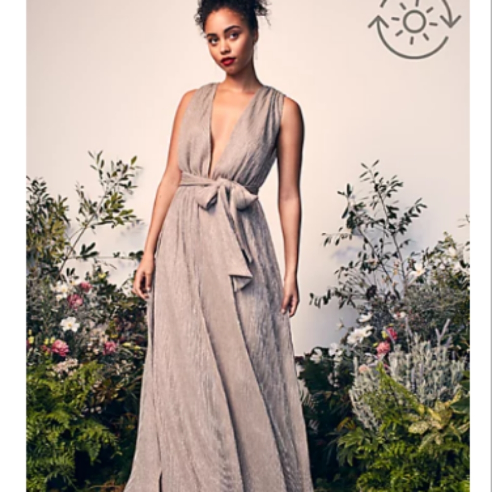 Happy X Nature by Kate Hudson XL Metallic Taupe Mystique Pleated Maxi Dress